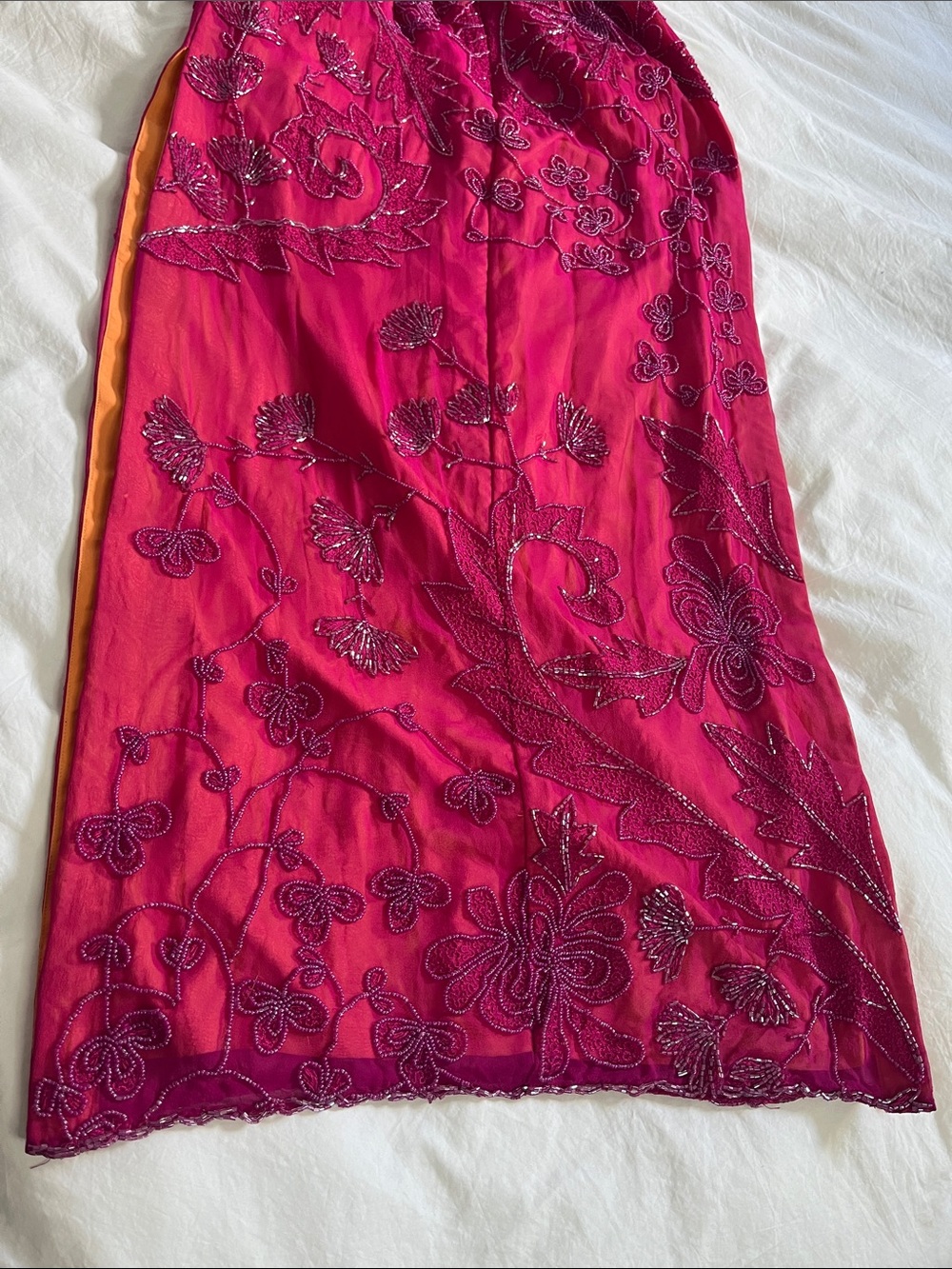 Cache vintage Y2K silk magenta hot pink orange beaded maxi dress open back - Picture 9 of 16